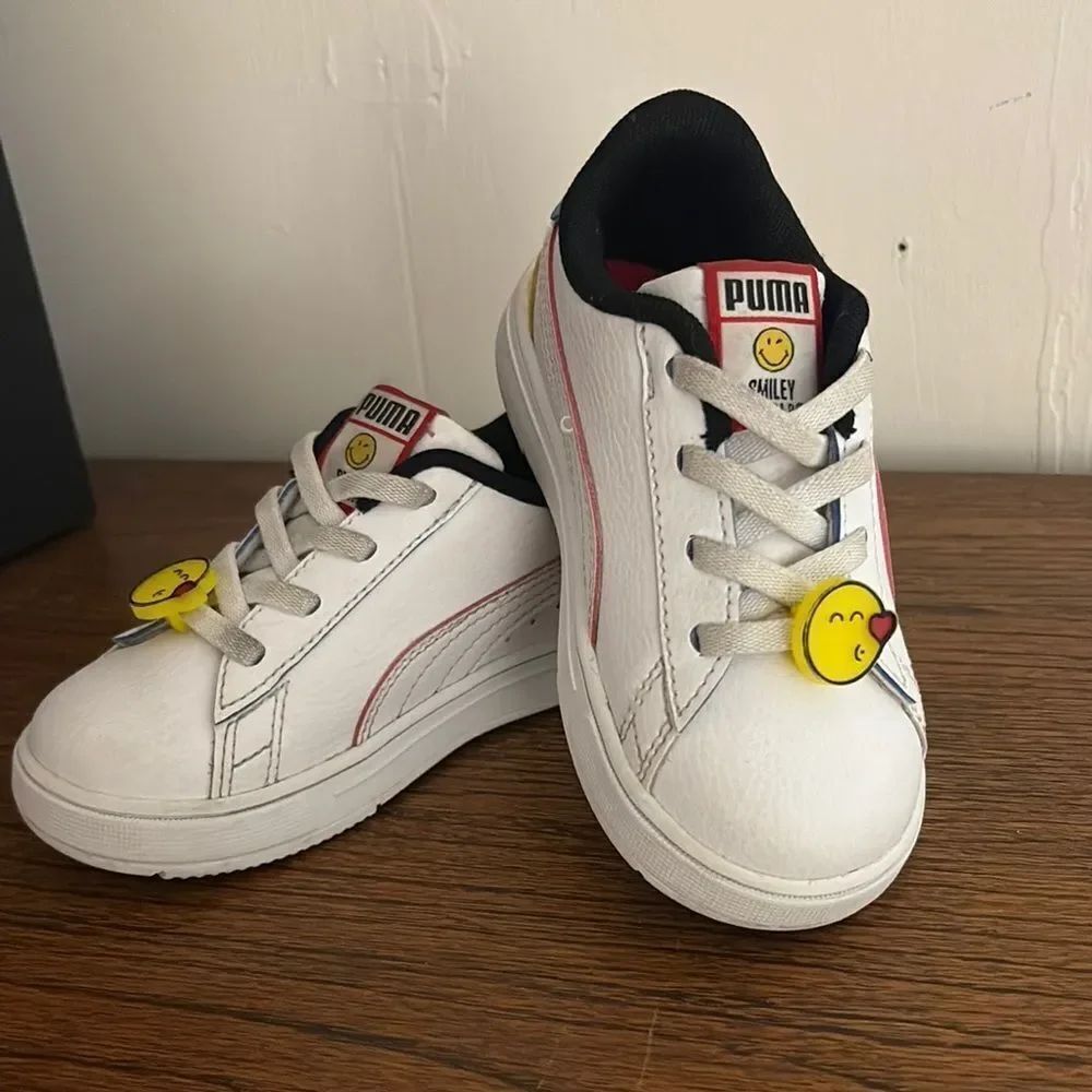 Puma Smiley World Kids White Sneakers with Charm Accents